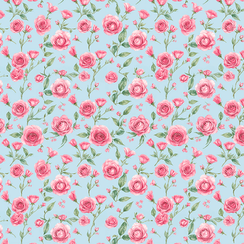 Tecido Tricoline Estampado Rosas Sobre Fundo Azul 9050V405