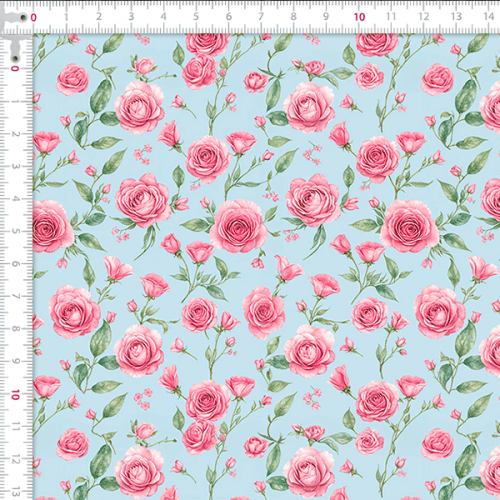 Tecido Tricoline Estampado Rosas Sobre Fundo Azul 9050V405