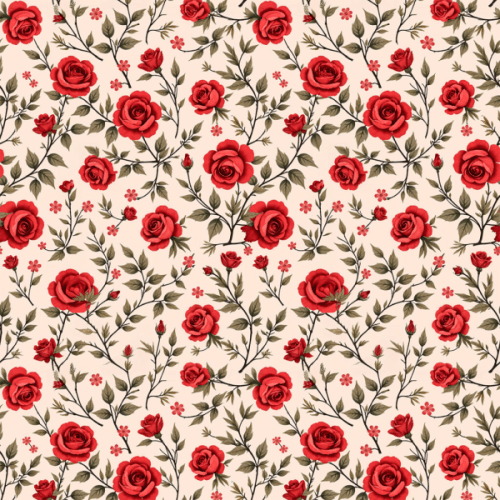 Tecido Tricoline Estampado Rosas Vermelhas Vintage 9050v291