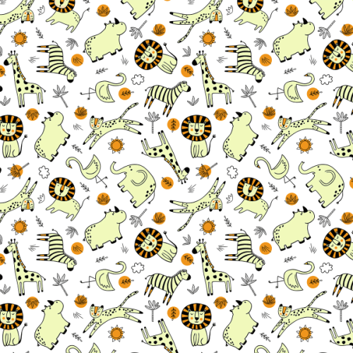 Tecido Tricoline Estampado Safari Divertido Branco e Amarelo 3099V004