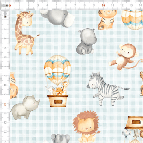 Tecido Tricoline Estampado Safari e Balões Infantil 9050v329