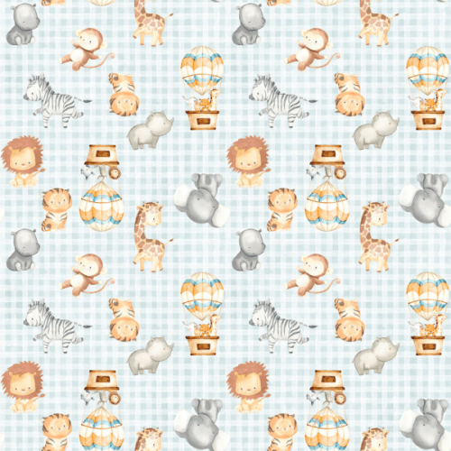 Tecido Tricoline Estampado Safari e Balões Infantil 9050v329