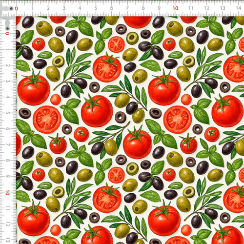 Tecido Tricoline Estampado Tomate e Azeitonas 9050V428