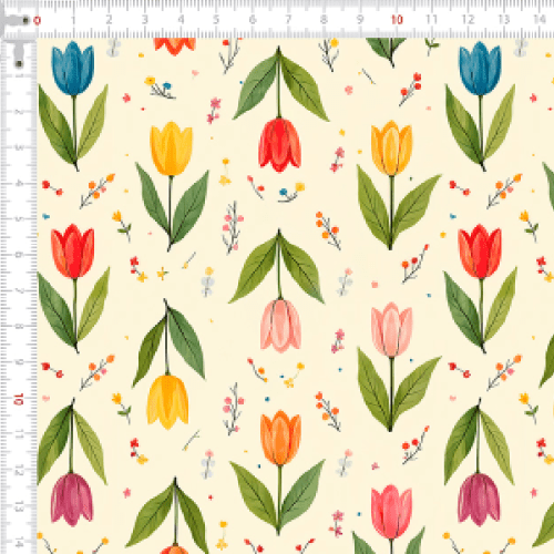 Tecido Tricoline Estampado Tulipas do Campo Aquareladas 9050v286