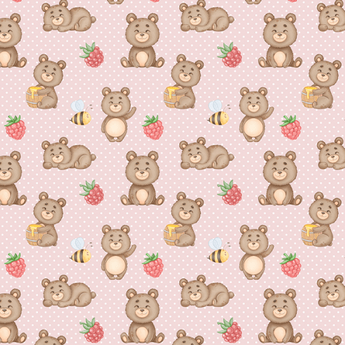 Tecido Tricoline Estampado Ursinho Poá Rosa 9050V437