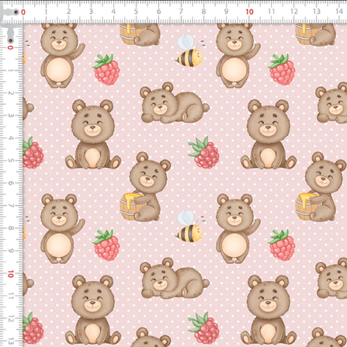 Tecido Tricoline Estampado Ursinho Poá Rosa 9050V437