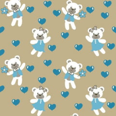 Tecido Tricoline Estampado Ursos e Corações Azul 2675v2
