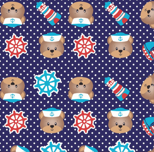 Tecido Tricoline Estampado Urso Marinheiro Fundo Marinho 6047v1