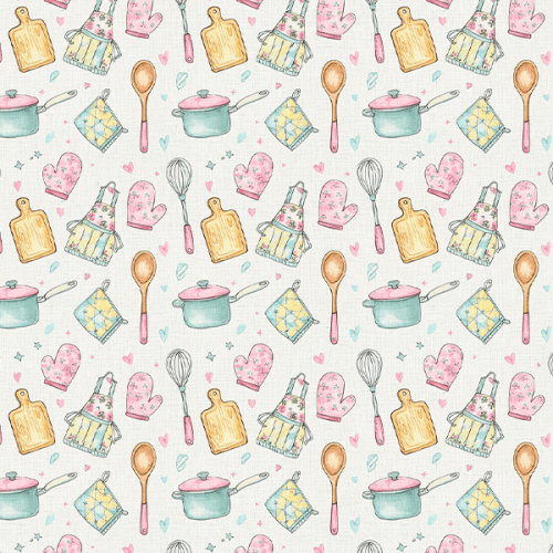 Tecido Tricoline Estampado Utensílios de Cozinha 9050V424