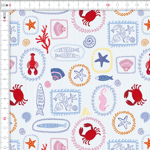 Tecido Tricoline Estampado Vida Marinha 9050V418