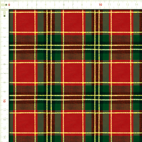 Tecido Tricoline Estampado Xadrez de Natal Fio Lurex Dourado 1032