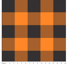 Tecido Tricoline Estampado Xadrez Preto Fundo Laranja 1380v23