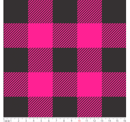 Tecido Tricoline Estampado Xadrez Preto Fundo Rosa Choque 1380v22