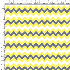 Tecido Tricoline Estampado Chevron Amarelo Cinza Branco 3298v15