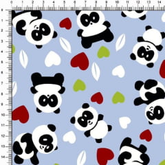 Tecido Tricoline Pandas e Corações Fundo Azul Claro 4357v02