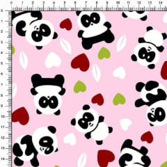 Tecido Tricoline Pandas e Corações Fundo Rosa 4357v03