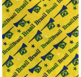 Tecidos Tricoline Estampado Brasil Copa do Mundo Amarelo 4422v01