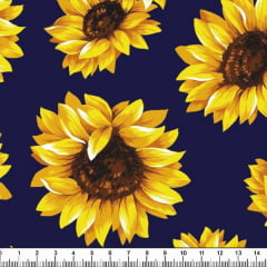 Tricoline Estampado Floral Girassol Fundo Azul Marinho 6410-6