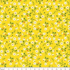 Tricoline Estampado Margaridas Ramificadas Amarelo 3074v006