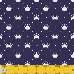  Tricoline Estampado Mini Coroa  Fundo Azul Marinho 1143v605