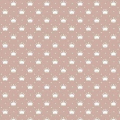 Tricoline Estampado Mini Coroa Fundo Rosa Seco  1143v053 