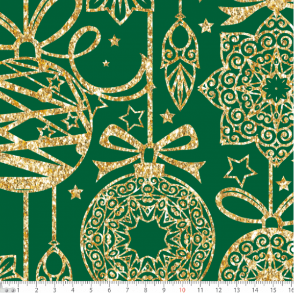 Tecido Tricoline Bolas de Natal Verde 1360v059