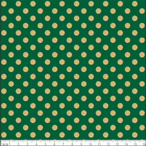 Tecido Tricoline Bolinhas de Natal Dourado Verde 1356v059