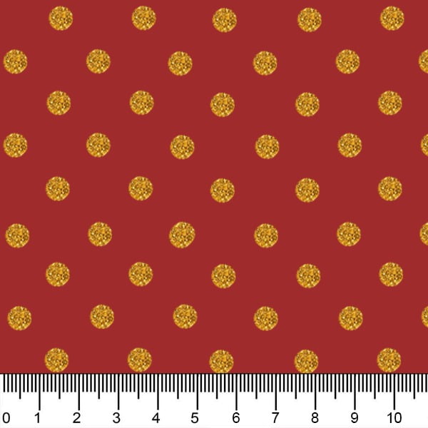 Tecido Tricoline Bolinhas de Natal Dourado Vermelho 1356v058