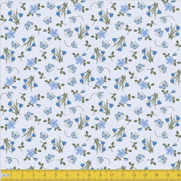 Tecido Tricoline Botões de Flores Azul Claro 4077v02
