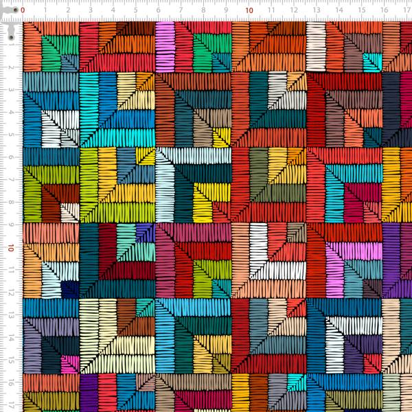 Tecido Tricoline Digital Croche Geometrico Quadrados 9100e1892
