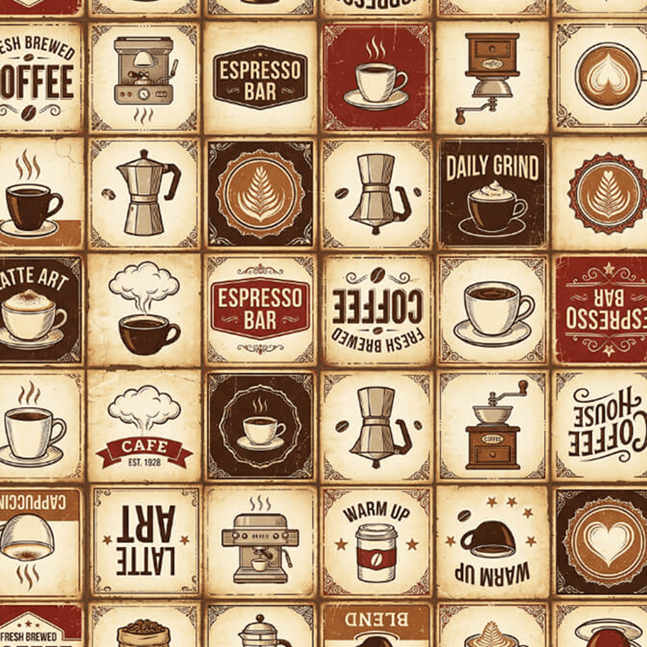 Tecido Tricoline Estampado Café Vintage Patchwork 9050V526