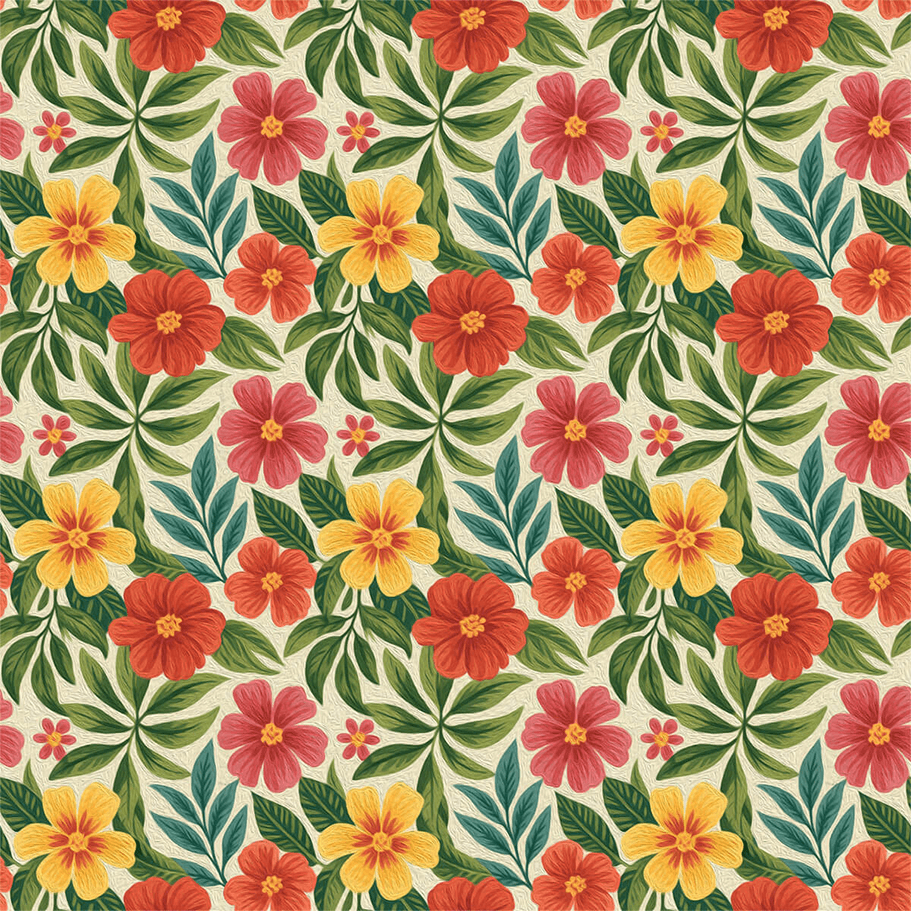 Tecido Tricoline Estampado Hibiscos Tropicais Coloridos 9050V496