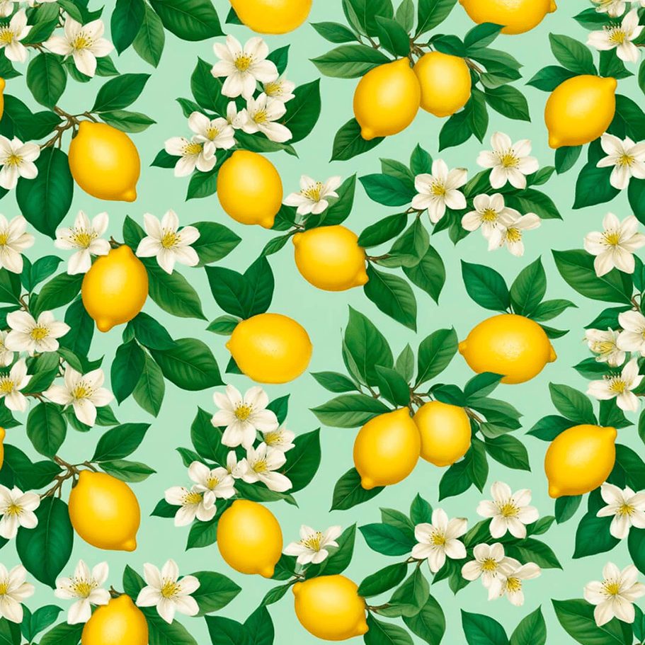 Tecido Tricoline Estampado Limões Sicilianos e Flores Brancas 9050V512