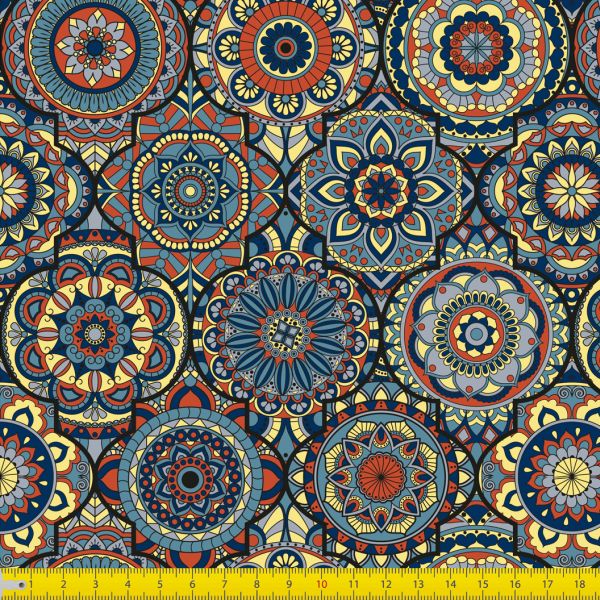 Tecido Tricoline Digital Estampado Mandalas Arabesco 9100E1043