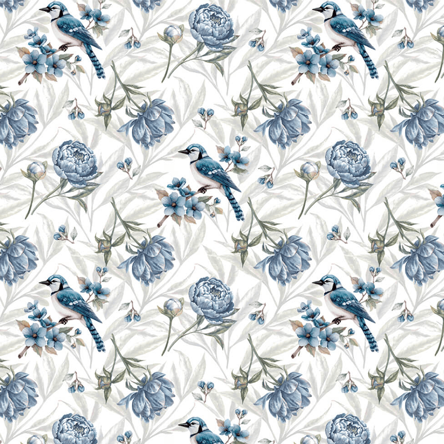 Tecido Tricoline Estampado Pássaros e Flores Delicadas 9050V502