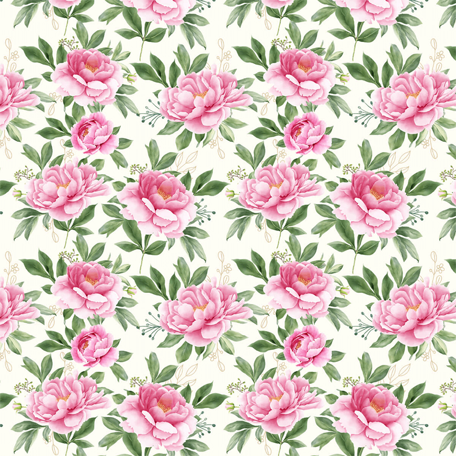 Tecido Tricoline Estampado Peônias Rosas e Folhagens 9050V500