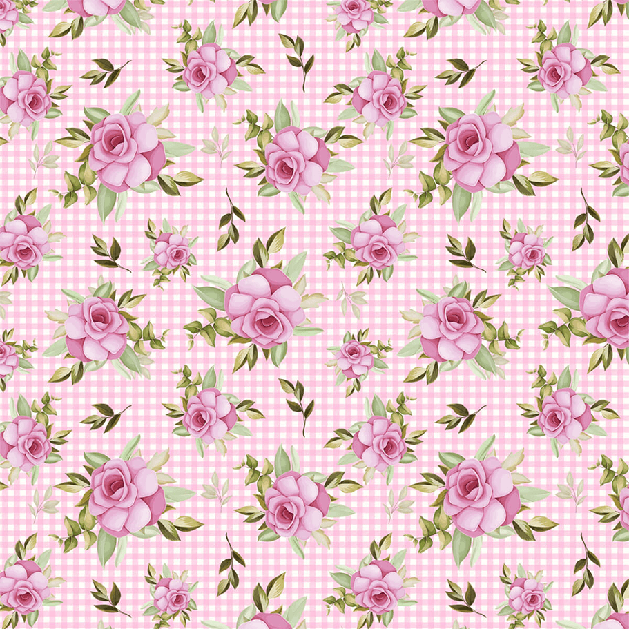 Tecido Tricoline Estampado Rosas Rosa Xadrez 9050V499