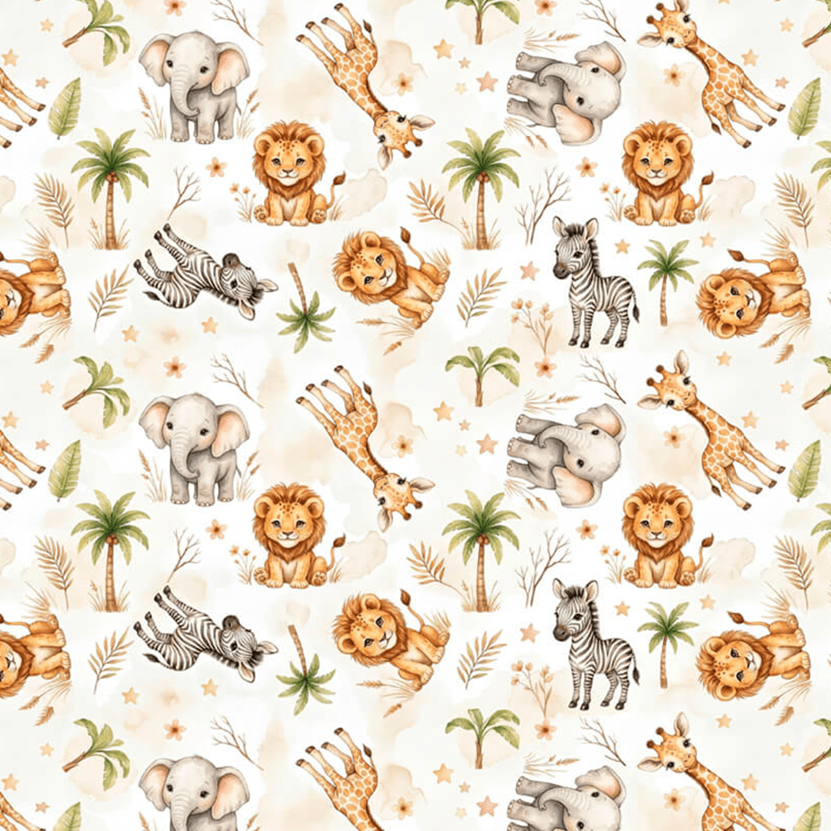 Tecido Tricoline Estampado Safari Infantil e Palmeiras 9050V537