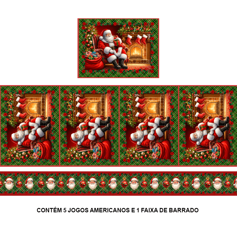 Tecido Tricoline Digital Jogo Americano e Barrado Natal dos Sonhos A5418