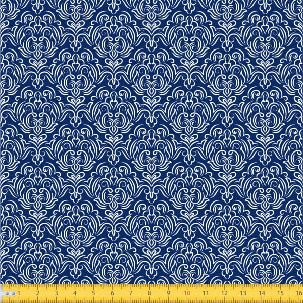 Tecido Tricoline Estampado Arabesco Fundo Azul Marinho 1223v605