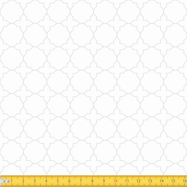 Tecido Tricoline Estampado Arabesco Geométrico Branco Sobre Branco 1224v203