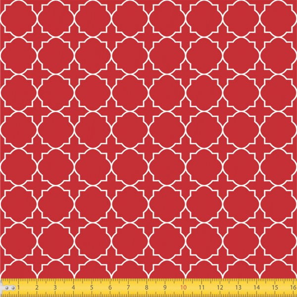 Tecido Tricoline Estampado Arabesco Geométrico Fundo Vermelho 1224v106