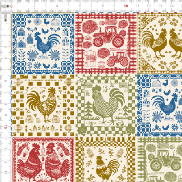 Tecido Tricoline Estampado Azulejos Patchwork Galo da Fazenda 9050v300
