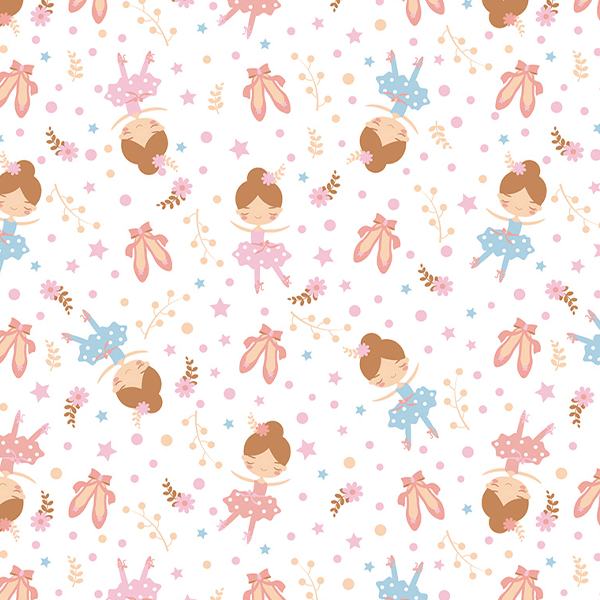 Tecido Tricoline Estampado Bailarinas Rosa e Azul 5166v001