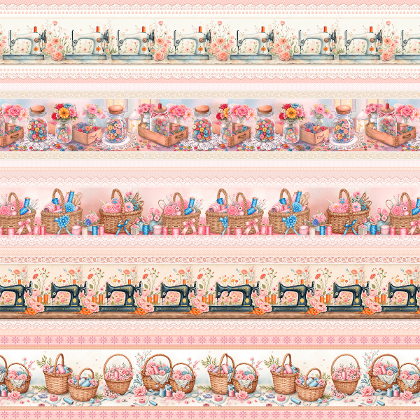 Tecido Tricoline Estampado Barrado Cantinho da Costura Romântica