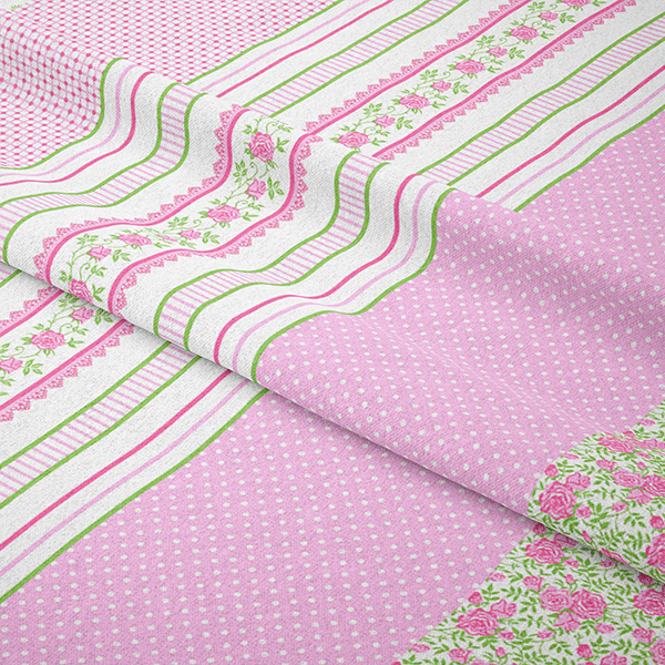 Tecido Tricoline Estampado Barrado Floral Fundo Rosa (0,55 x 1,50 mts) 16228