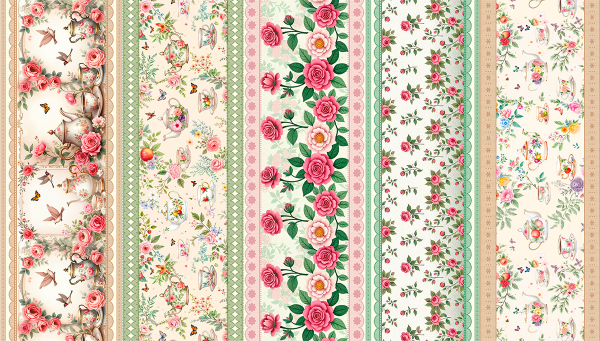 Tecido Tricoline Estampado Barrado Jardim com Chá das Rosas 9050v298