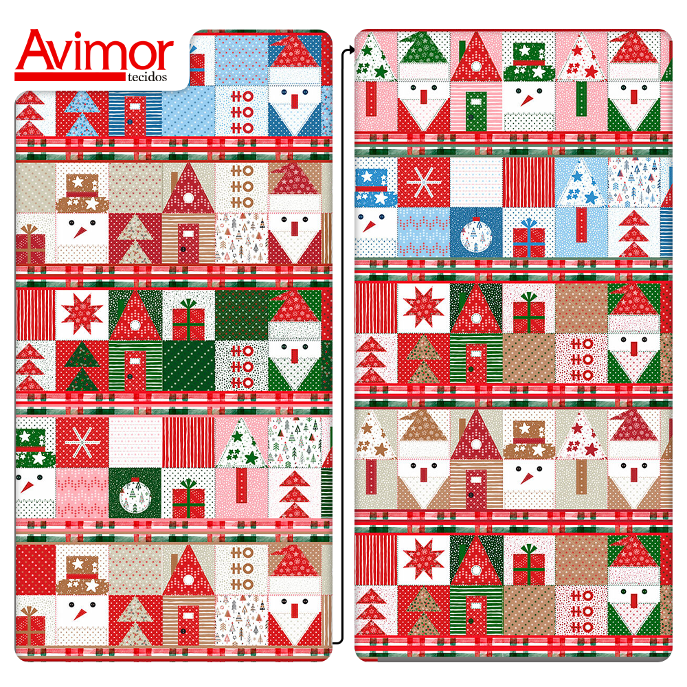 Tecido Tricoline Estampado Barrado Patchwork de Natal 6224v001