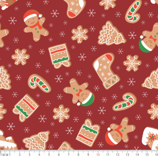 Tecido Tricoline Biscoitos de Natal Vermelho 5104v001