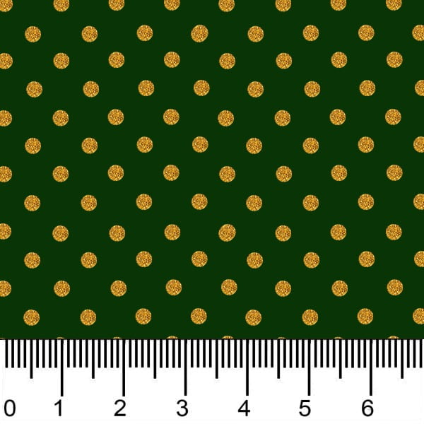 Tecido Tricoline Estampado Bolinhas Micro Douradas Fundo Verde 1001v059